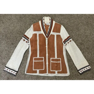Faux Suede Knit Cardigan Jacket South Western Boho Country Rodeo Cowboy MEDIUM